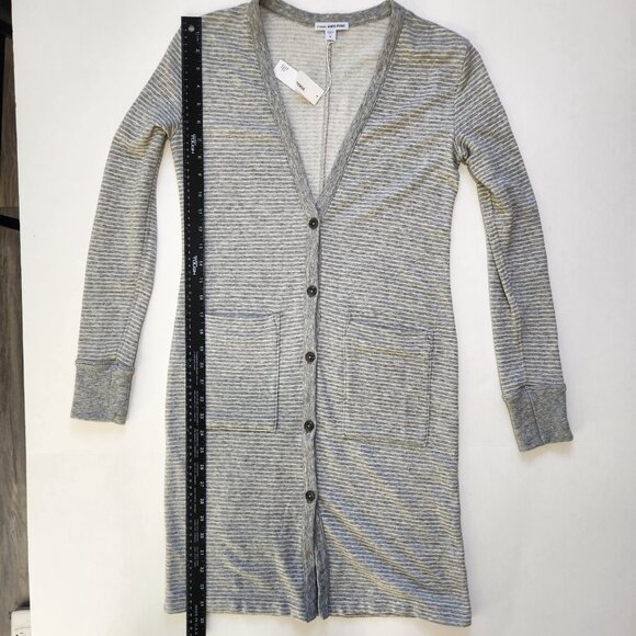 James Perse NWT French Terry Long Striped Cardigan Size 0 (XS) Gray White Button - Picture 6 of 11